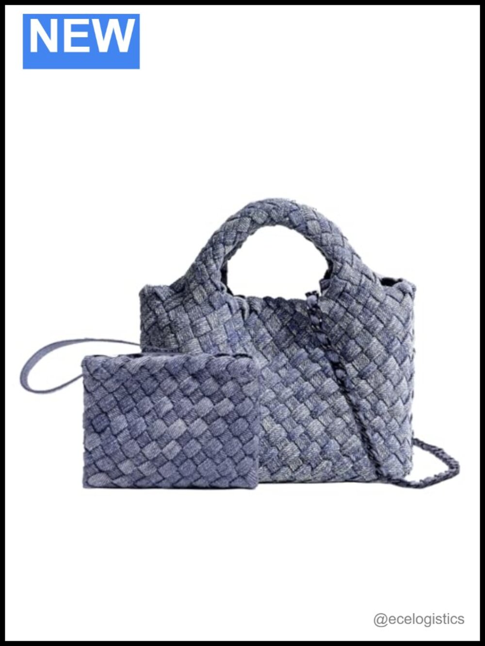 Woven Vegan Leather Tote Bag with Coin Purse, Foldable Chain Crossbody Handbag,